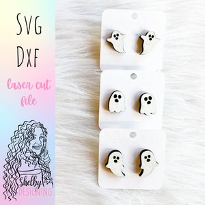 Halloween Cute Ghost Stud Earrings Set Glowforge SVG File, Halloween Ghost Earrings SVG File, Glowforge Halloween Earrings Laser Cut SVG