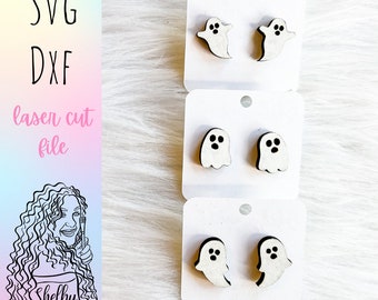Halloween Cute Ghost Stud Earrings Set Glowforge SVG File, Halloween Ghost Earrings SVG File, Glowforge Halloween Earrings Laser Cut SVG