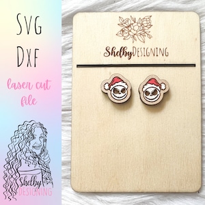 Squelette avec boucles d&#39;oreilles Bonnet de Noel Fichier de découpe laser DXF SVG | Fichier SVG de boucles d&#39;oreilles Halloween Glowforge | Boucles d&#39;oreilles Noël cauchemar