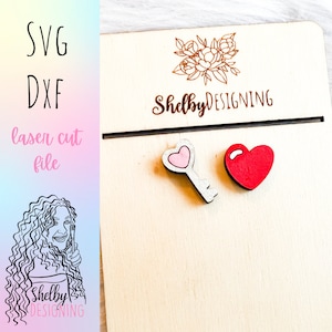 Valentines Day Earrings SVG File, Key To My Heart Mixn Match Stud SVG Earring File, Glowforge Valentines Day Stud Earring SVG Dxf Laser file
