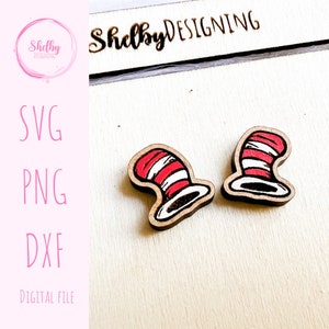Cute Cat w Hat Stud Earring SVG File, Book Studs Svg, Glowforge Laser Cut Svg Stud Earring File, Teacher Stud Earrings Svg