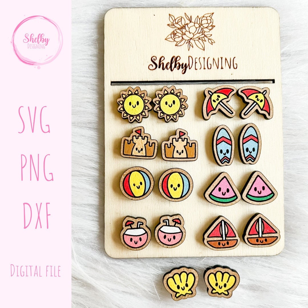 Kawaii Summer Beach Stud Earrings Svg Bundle, Beach Summer