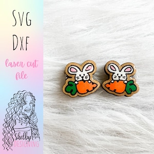 Svg Cute Easter Bunny Carrot Stud Earrings, Glowforge SVG Earrings, Cute Easter Bunny Earring SVG, Laser Cut SVG Dxf Earring, Spring Earring
