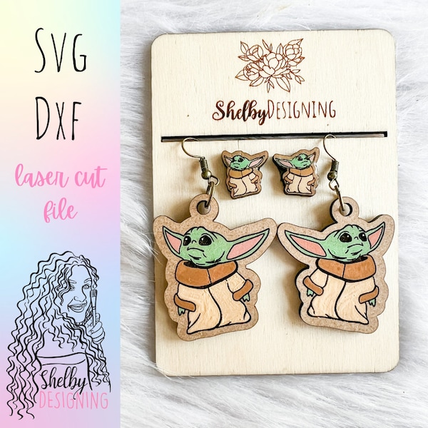 Svg Dxf The Child Din Grogu Inspired Stud/Dangle Earrings Combo Nerd Stud Earrings SVG, Glowforge Laser Cut Earrings Svg, Geeky Earrings Svg