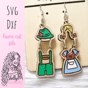 Oktoberfest Bavarian 2 Piece Dangle Earrings SVG DXF Laser Cut File | Glowforge Oktoberfest Dangle Earrings SVG | German Oktoberfest Earring