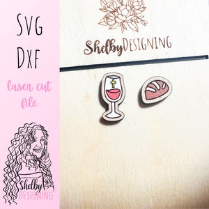 Brot & Wein Mix n Match Ohrstecker Bundle SVG DXF Laser Cut Datei | Glowforge Kommunion religiöse Ohrstecker SVG | Shelbydesigning-Svg