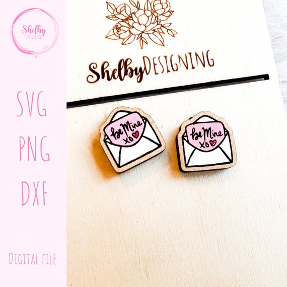 Valentines Day Svg DXF Earrings File, Cute Be Mine Love Letter Stud SVG Earring File, Glowforge Valentines Day Stud Earring SVG laser file