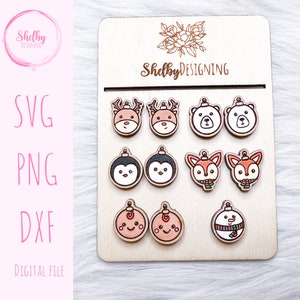 Cute Christmas Ornament Stud Earring Bundle SVG FILE, Christmas Stud Earring Svgs, Glowforge Christmas Earring Svg, Christmas Characters SVG