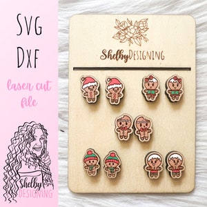 Gingerbread People Christmas Orecchini Bundle SVG DXF Laser Cut File / Glowforge Christmas Gingerbread Stud Earring SVG / Shelbydesigning Svg
