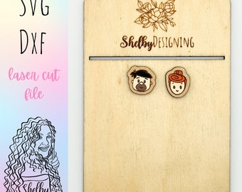 BFF Mix n Match Series | Cartoon Caveman Couple Stud Earrings Glowforge Svg, Cartoon Stud Earrings, Glowforge Stud Earrings Laser Cut Files