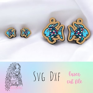 Rainbow Fishy Stud/Dangle Earrings Svg Dxf | Glowforge Book Character Earring SVG | Teacher Earrings Svg Dxf Laser Cut File For Lasers