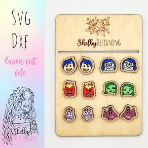 Emotions Cartoon Stud Earring Bundle SVG Dxf file, Glowforge Cartoon Emotions Stud Earrings Bundle, Cute Kids Stud Earrings Laser Cut File