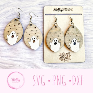 Cute Ghost & Stars Dangle Earrings Glowforge SVG File, Spooky Ghost Earring SVG File, Halloween Ghost Laser Cut Earring Files, Ghost Svgs
