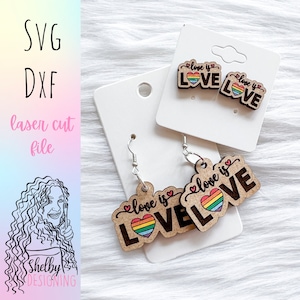 Boucles d’oreilles Love Is Love Pride Stud/Dangle SVG, fichiers de boucles d’oreilles Glowforge SVG, boucles d’oreilles Lgbtq Pride fichiers SVG, boucles d’oreilles Pride fichiers Svg