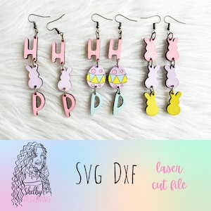 Hop Easter Dangle Earrings BUNDLE Svg File, Glowforge SVG Easter Earrings, Cute Easter Bunny Silhouette Earrings SVG, Laser Cut Earrings