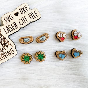 Sick Days Stud Earrings Set Svg Dxf Laser Cut File, Glowforge Nurse Stud Earrings SVG Dxf File, Laser Cut Healthcare Worker Earrings Svg