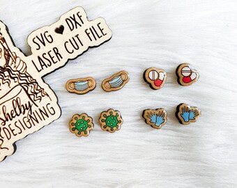Sick Days Stud Earrings Set Svg Dxf Laser Cut File, Glowforge Nurse Stud Earrings SVG Dxf File, Laser Cut Healthcare Worker Earrings Svg