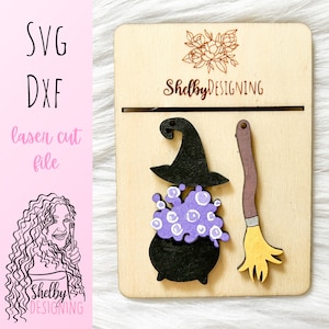 Witch Cauldron & Broomstick Dangle Earrings SVG DXF Laser Cut File | Glowforge Halloween Dangle Earrings SVG File | Halloween Witch Svg Dxf