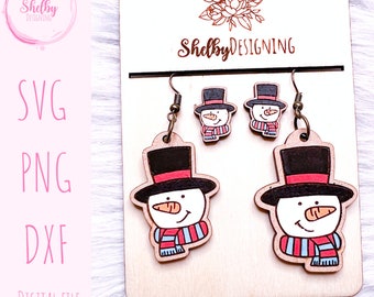 Cute Snowman Stud/Dangle Earrings SVG File, Glowforge Winter Earring Svg File, Snowman Laser Cut Earring Files, Winter Earring SVG Christmas