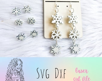 SVG copo de nieve colgante y aretes COMBO archivo svg, archivos de aretes de Navidad SVG Glowforge, lindos archivos de corte láser de aretes de invierno de copo de nieve
