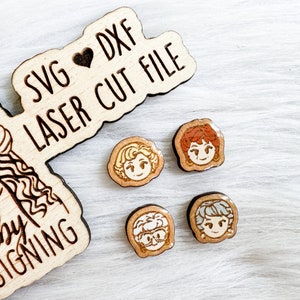 BFF Mix n Match Series | Golden Gals Stud Earrings SVG DXF File | Old Ladies Earrings Svg Dxf Laser Cut File | Cartoon Stud Earrings Svg