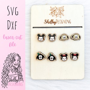 SVG DXF | Mouse & Friends schattige oorbellen set digitaal bestand | Glowforge lasergesneden oorbellen | Bundel cartoon muis stekeroorbellen