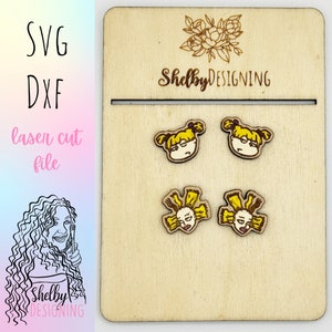 Sassy Cartoon Baby Stud Oorbellen Glowforge Svg Duo, Cartoon jaren '90 Baby's Stud Oorbellen SVG, Glowforge Laser Cut Cartoon Stud Oorbellen