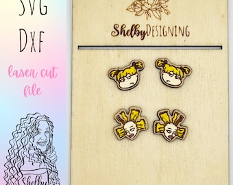 Sassy Cartoon Baby Stud Earrings Glowforge Svg Duo, Cartoon 90s Babies Stud Earrings SVG, Glowforge Laser Cut Cartoon Stud Earrings
