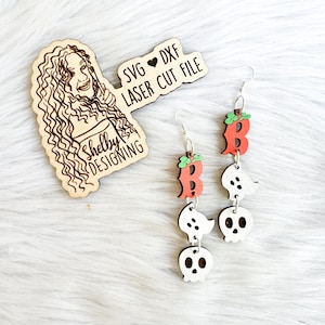 Cute Boo 3 Piece Earring Glowforge SVG File, Halloween Boo Pumpkin Dangle Earrings SVG File, Glowforge Halloween Earrings ShelbyDesigning