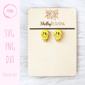Melting Smiley Face Stud SVG DXF Earring File, Melting Smiley Face Earrings SVG, Glowforge Laser Cut Earrings, Trendy Laser Cut Earrings