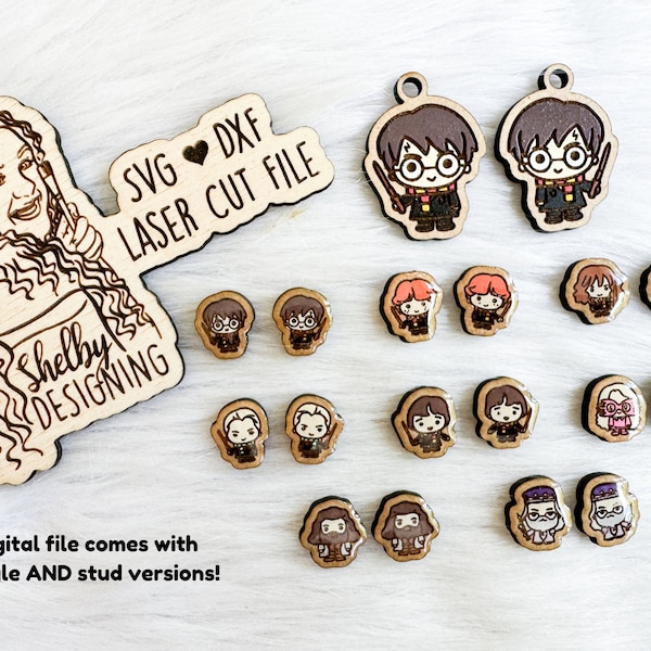 Chibi Wizard Stud + Dangle Earrings Bundle Glowforge Laser Cut SVG DXF File | Set of 8