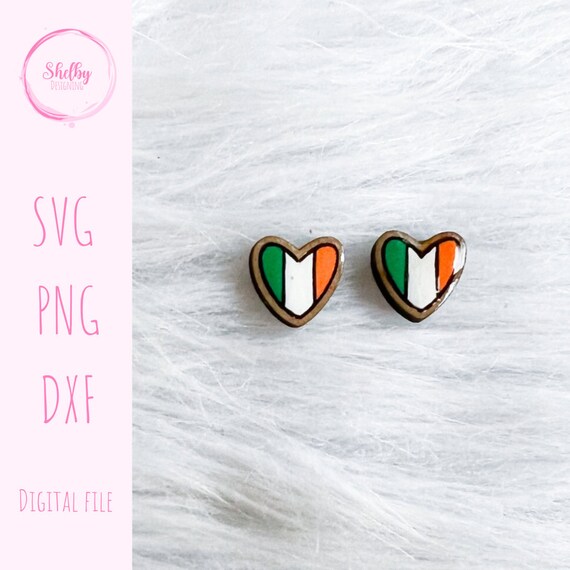 St Patricks Day Irish Heart Flag Stud SVG DXF Earring File, St Patty's Irish Flag Earrings Svg File for Glowforge, St Patricks Earring Svg
