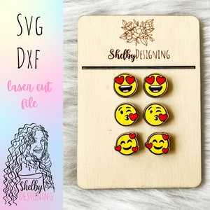 Heart Emoji Earring Stud SVG Set, Emoji Heart Eyes SVG Earring File, Glowforge Valentines Day Stud Earring SVG Dxf Laser File, Emoji Heart