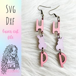 Cute Easter Hop & Bunny Dangle Earrings Svg File, Glowforge SVG Easter Earrings, Cute Easter Bunny Silhouette Earrings SVG, Laser Cut Svg