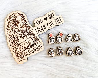 Trendy Cool Ghosts Stud Earring Set Glowforge SVG File, Ghost Stud Earrings SVG File, Glowforge Halloween Ghost Stud Earrings Laser SVG