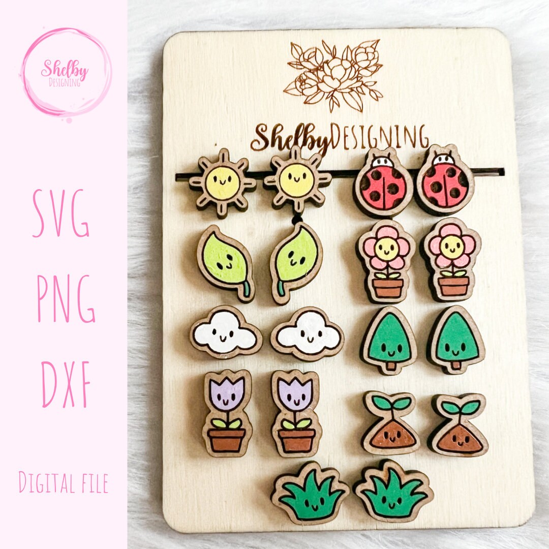 Kawaii Spring Stud Earrings Svg Bundle, Spring Weather Stud