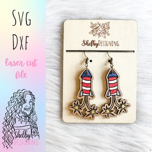 Petardo penzola orecchini SVG, file di orecchini SVG Glowforge, file SVG di orecchini estivi del 4 luglio, orecchini con taglio laser di fuochi d'artificio Svg Dxf