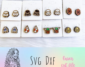 Space Wars Inspired Stud Earrings Glowforge Svg Bundle, Nerd Stud Earrings SVG File, Glowforge Laser Cut Earrings Svg Bundle, Geeky Earrings