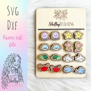 Brincos de animais marinhos Kawaii Glowforge Svg Bundle, brincos fofos de animais marinhos SVG, brincos Glowforge cortados a laser fofos Kawaii