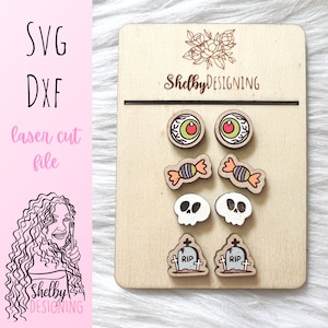 Spooky Halloween Stud Earrings 4 Pack SVG DXF Laser Cut File | Glowforge Halloween Earrings SVG File | Spooky Halloween Stud Earrings