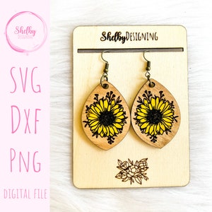 Minimalistic Sunflower Earrings Svg File, Minimalistic Earrings Svg, Glowforge Earrings Svg, Autumn Sunflower Earrings Laser Cut File