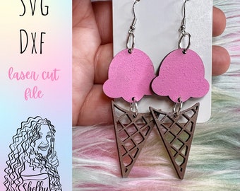 Ice Cream SVG Earrings, Glowforge SVG Earring Files, Summer Earrings SVG Files, Ice Cream Laser Cut Earrings Svg Files, Food Earrings svg