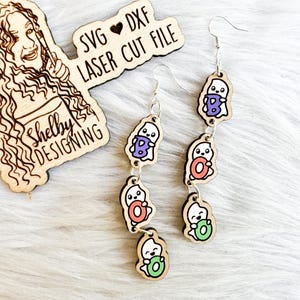 Ghost Boo 3 Piece Earring Glowforge SVG File, Halloween Ghost Boo Dangle Earrings SVG File, Glowforge Halloween Earrings ShelbyDesigning
