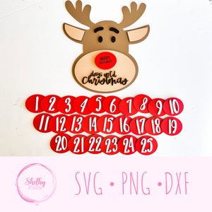 Rudolph Christmas Countdown Svg Laser Cut File, Glowforge Christmas Countdown Svg, Countdown Svg File Laser Machines, Interchangeable Sign