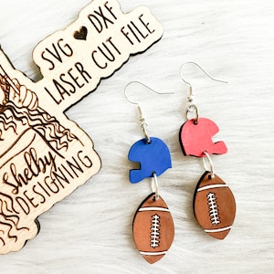 Helmet & Football 2 Piece Dangle Earring Svg Dxf File | Glowforge Football Earring Svg File | Football Earrings Laser Cut File For Lasers