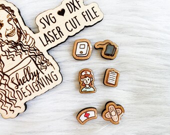Mix n Match Nurse Stud Earring Trio Svg Dxf Laser Cut File, Glowforge Medical Stud Earrings SVG Dxf File, Laser Cut Healthcare Worker Svg