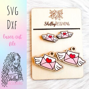 Valentines Day Earring Svg File, Cute Flying Love Letter Stud/Dangle Earring Svg, Glowforge Valentines Day Earring, Vday Earrings Svg file