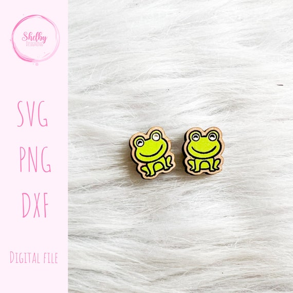 Svg Cute Spring Frog Stud Earrings, Glowforge SVG Earrings, Cute Frog Earrings SVG, Laser Cut SVG Dxf Earring, Spring Earrings, Frog Svg