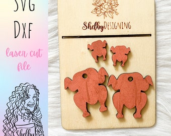 Simple Turkey Stud/Dangle Earrings Combo SVG DXF Laser Cut File | Glowforge Thanksgiving Turkey Earrings SVG File | Turkey Laser Cut File