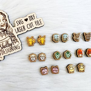 Orecchini a bottone con graziose creature anime, Glowforge SVG Bundle, orecchini a bottone SVG File, orecchini nerd tagliati al laser Glowforge SVG Bundle